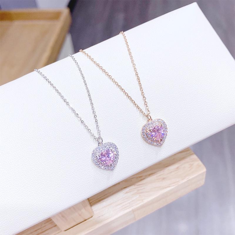 Damen Halskette mit Ozeanherz Pfirsich Anhänger aus Titanstahl mit Zirkon