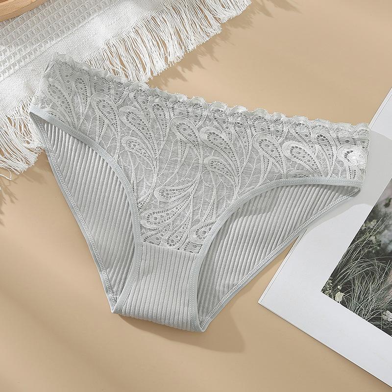 Unterwäsche für Damen, reine Baumwolle, niedrige Taille, sexy Spitzen-Slip, bestickt, atmungsaktiv, nahtlos, dreieckiges Höschen