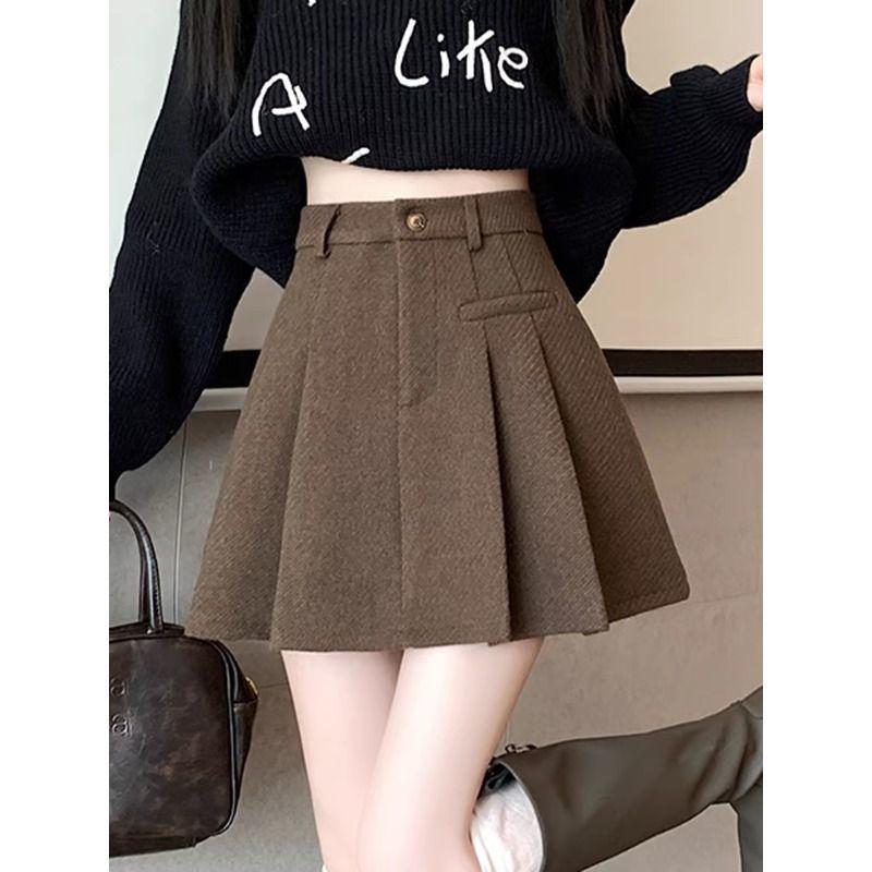 2025 Autumn/Winter Grey Wool Blend High-Waisted Slimming Pleated Skirt