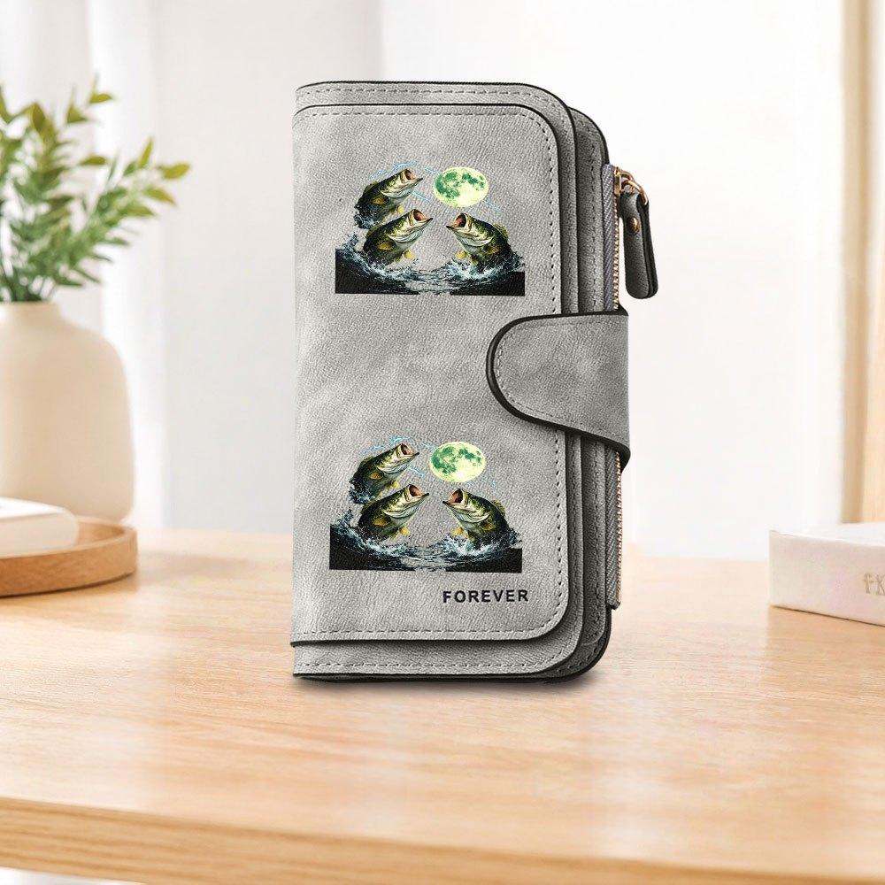 Lightning Moonlight Fish Long Zipper Wallet, Large Capacity Card Holder, Unisex Clutch Bag, Fashionable Zipper Coin Purse, Suitable for Daily Use, A