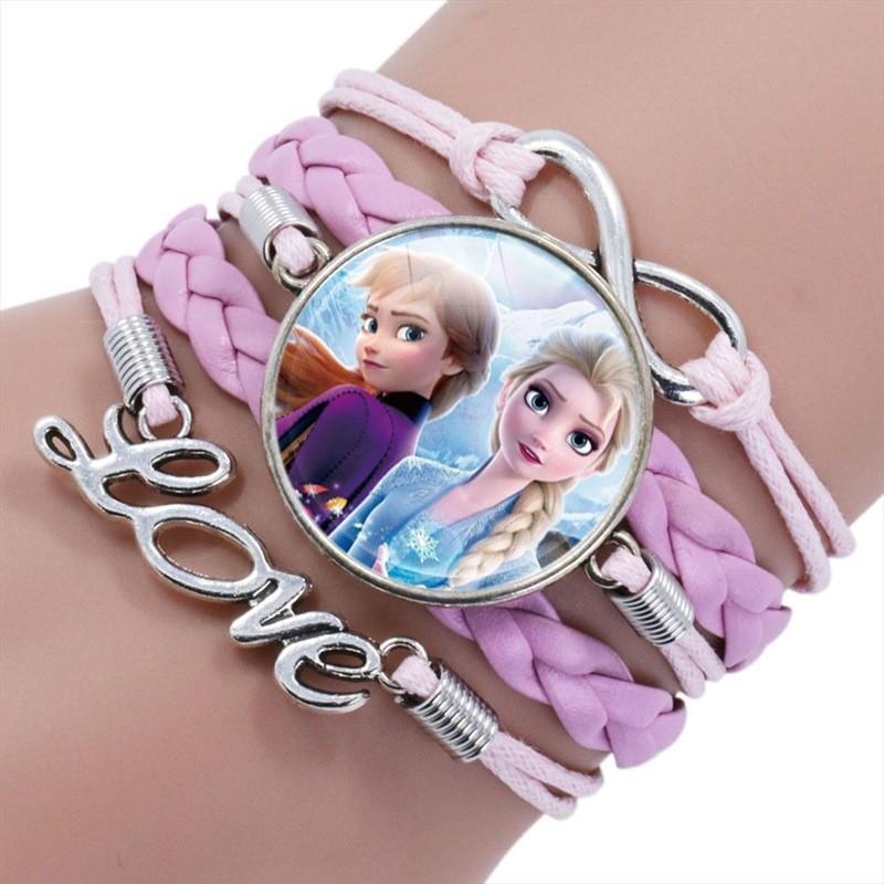 Elsa Princess Time Gem Multilayer Bracelet Cartoon Pink Woven Bracelet For Kids