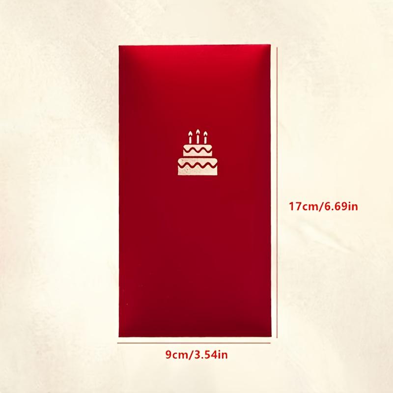 6pcs Elegant Red & Golden Foil Matte Lucky Money Envelopes with Heart & Birthday Cake Patterns - High-Quality Paper Gift Holders
