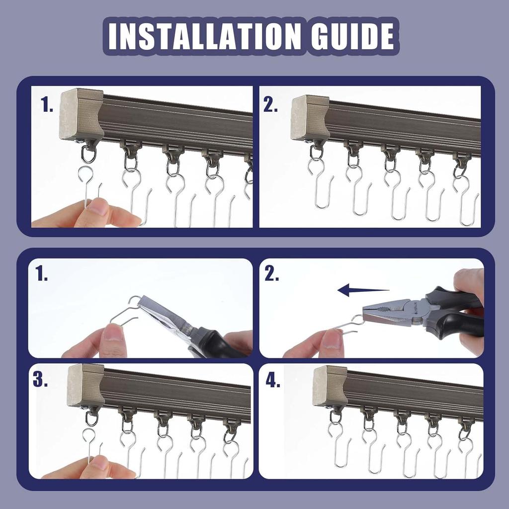 60pcs Small Curtain Track Hooks, S Shaped Short Drape P for Flexible Ceiling Curtain Track Rollers, Metal Rod Clips Holder - Silver