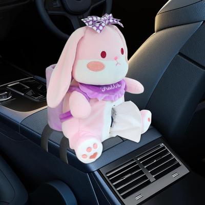 Car Tissue Holder Bunny Automotive Garbage Cans Car Tissue Holder Cute Decor Armrest Plush Doll 2 In 1 For Auto Truck SUV RV
