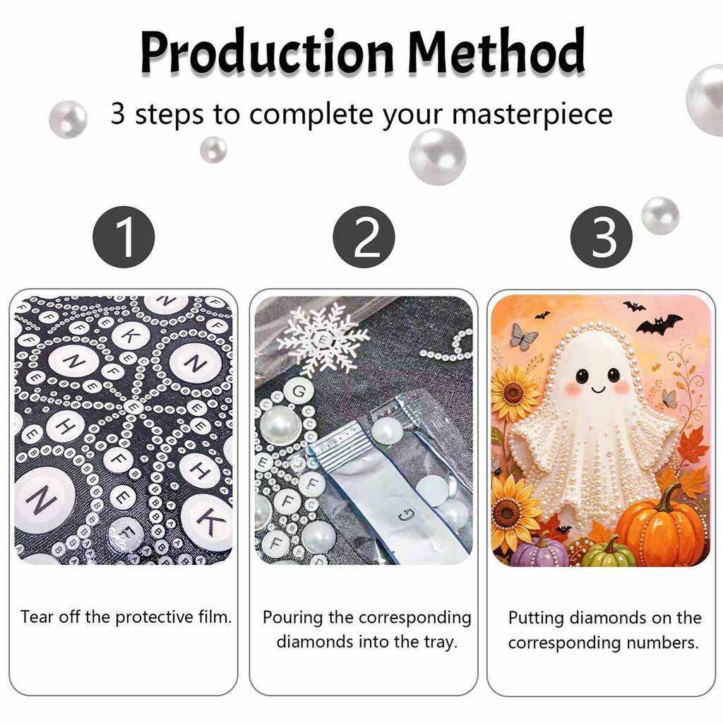 Halloween Pearl Painting Art Kit Cute Ghost Sunflower Pumpkin Handmade Diy Home Decorations