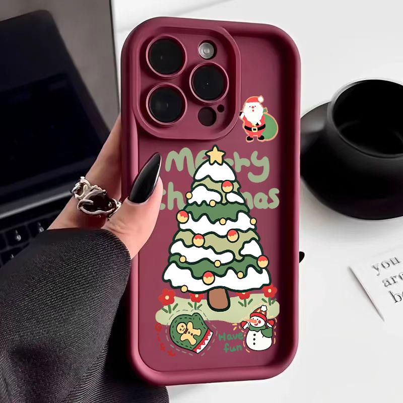 Christmas Tree Printed Phone Case For iPhone 16 15 14 13 12 11 Pro Max X XR XS Max SE2 8 7Plus ShockProof Silicone Back Cover