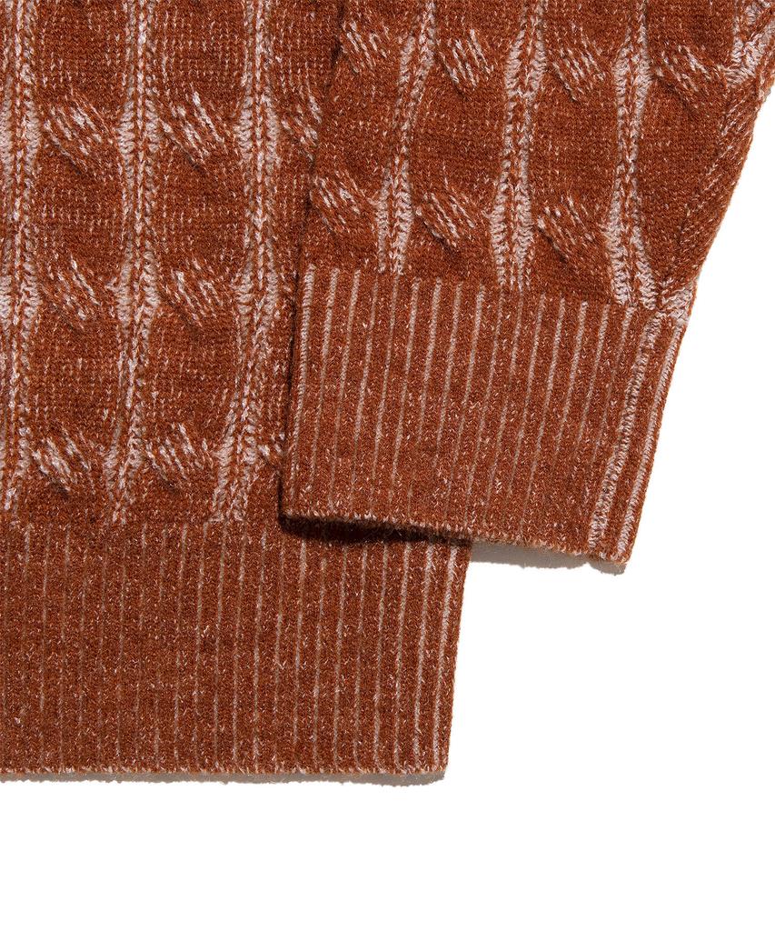 LEE Round Neck Two-Tone Cable Knit Brown