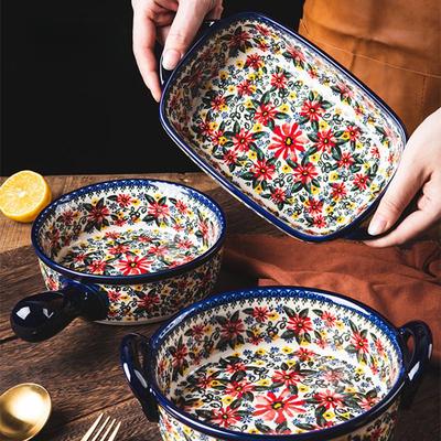 Ceramic Dinnerware Household Salad Bowl Saucer Plate Poland Binaural Bakeware Noodle Bowl Soup Pot Household Kitchen Utensils