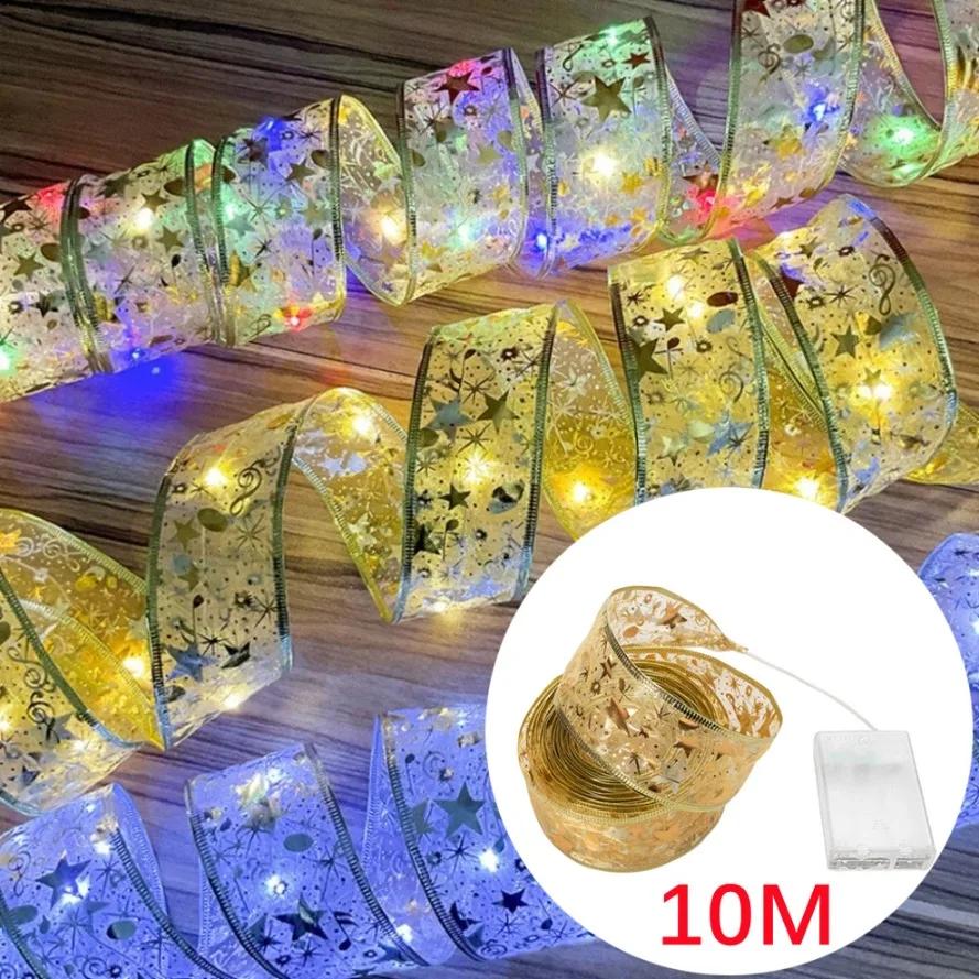 Aswesaw Christmas Tree Decoration 10m LED Ribbon Fairy Lights Strings Christmas Ribbon With LED Navidad New Year 2024 Home Decor