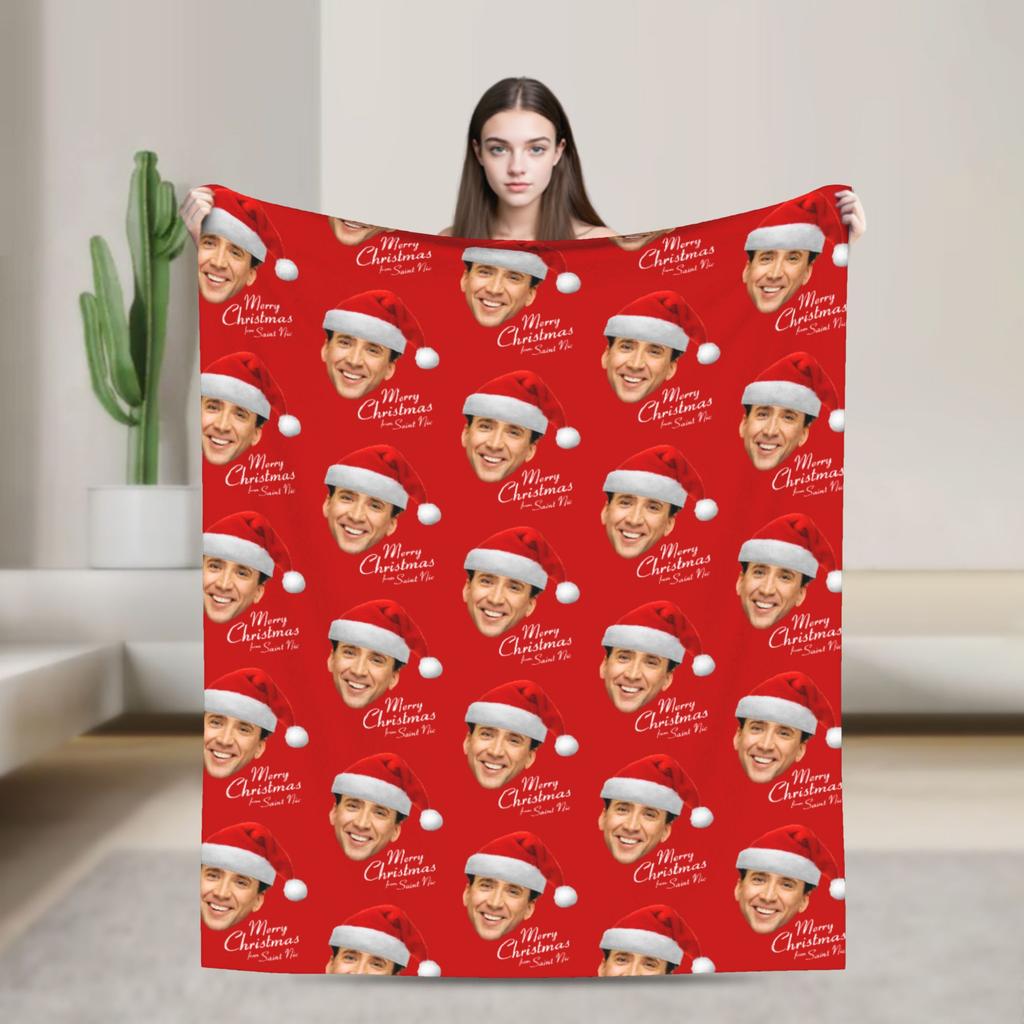 Merry Christmas Nicolas Cage Blankets Flannel Novelty Breathable Throw Blankets for Bed Sofa Autumn/Winter