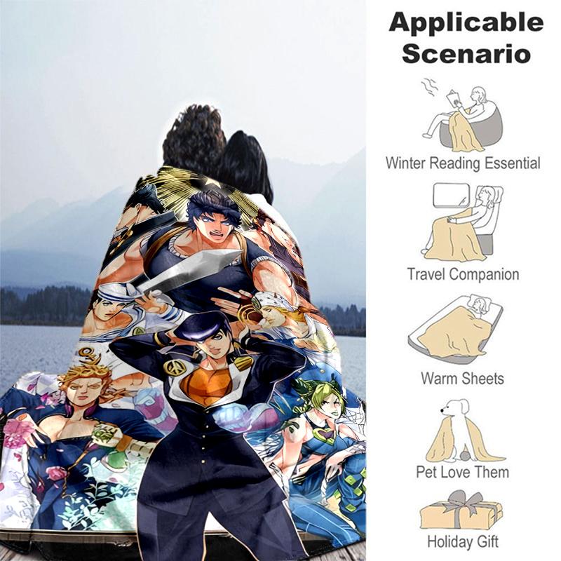 1pc Blanket JoJo's Bizarre Adventure3 Print Design, Lightweight Blanket for Sofa, Bed- Soft &Warm, Gift for All Seasons like Christmas, Halloween