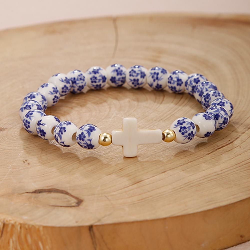 Bracciale in Ceramica Porcellana Bianca e Blu con Motivo Floreale - Elegante Accessorio d'Amore Unisex