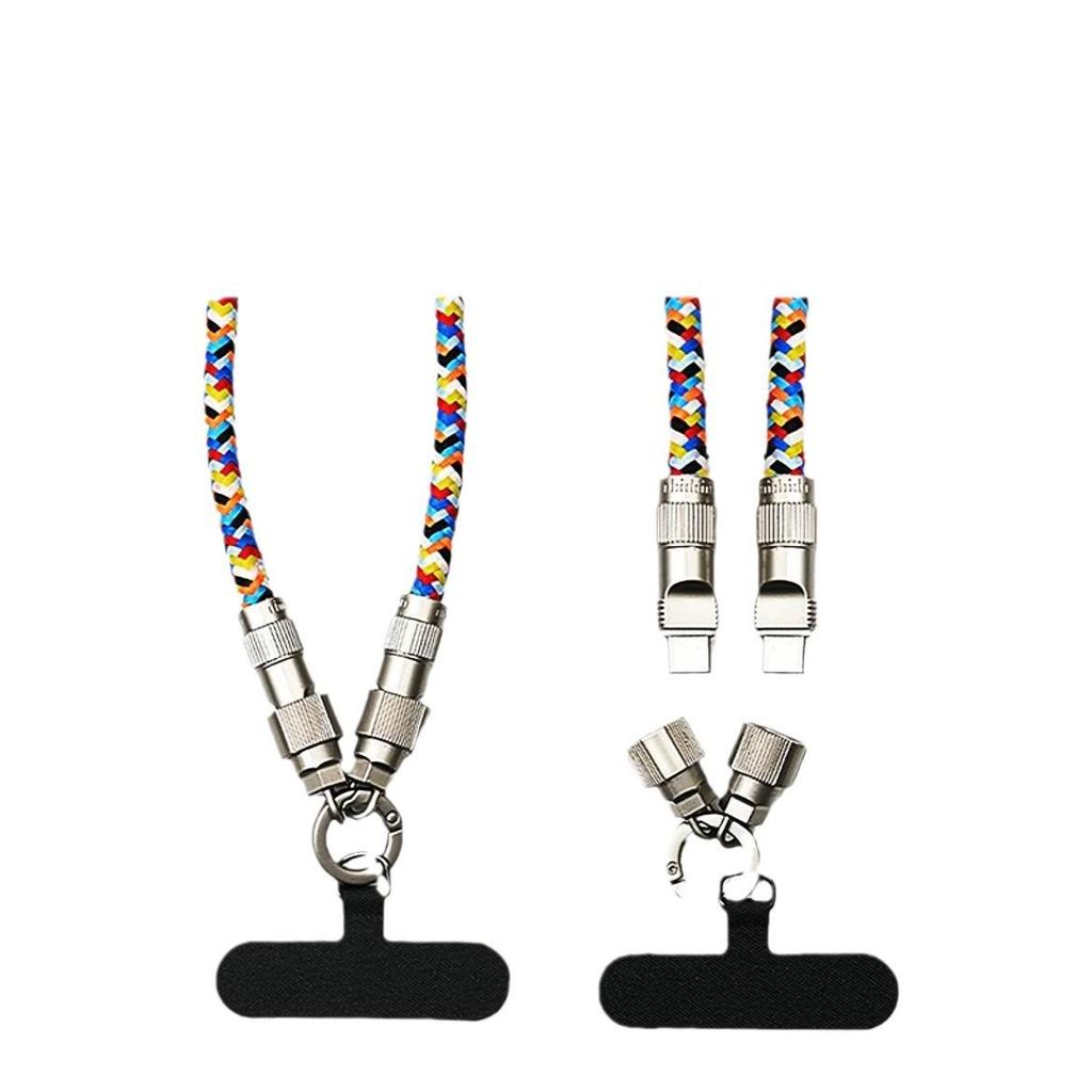 Mobile Phone Lanyard: 2-in-1 Braided Cable & PD60W Fast Charging Type-C Data Cable