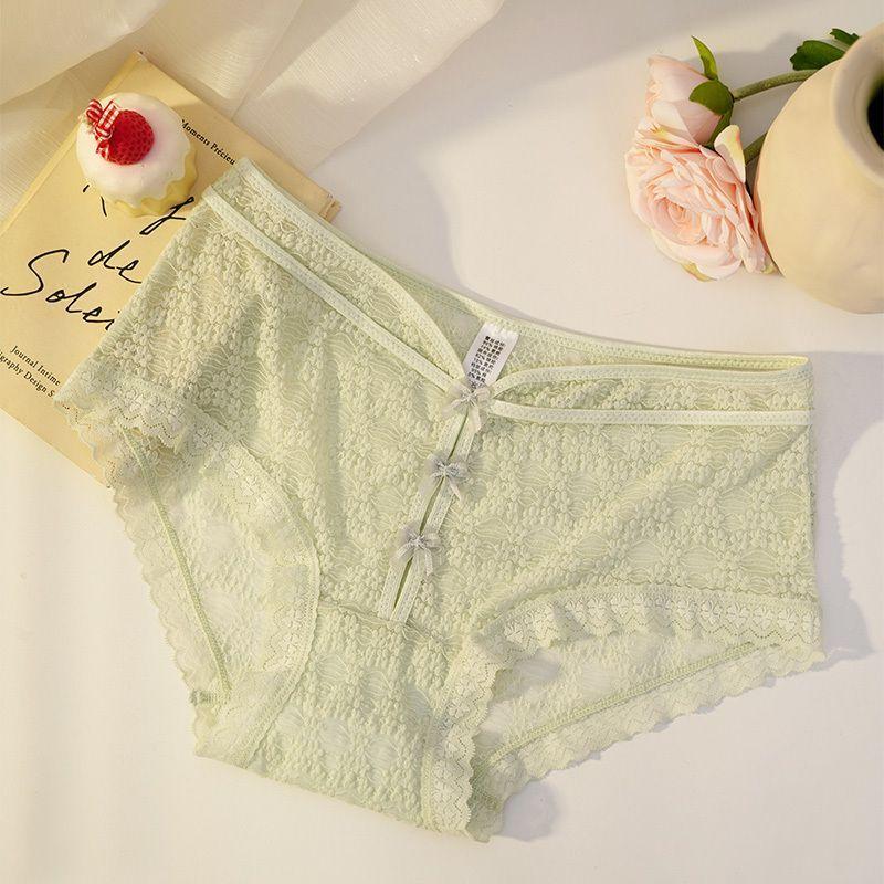 

Кружевное сексуальное дышащее облегающее бедра нижнее белье средней талии для девочек треугольные брюки One Size зелёный