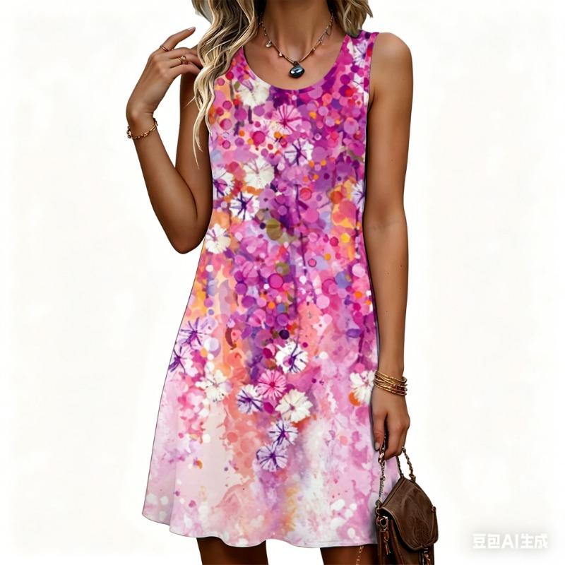 Summer Sleeveless Floral Pattern Fashion Women Mini Dresses 3d Prined Beach Casual Ladies Dress