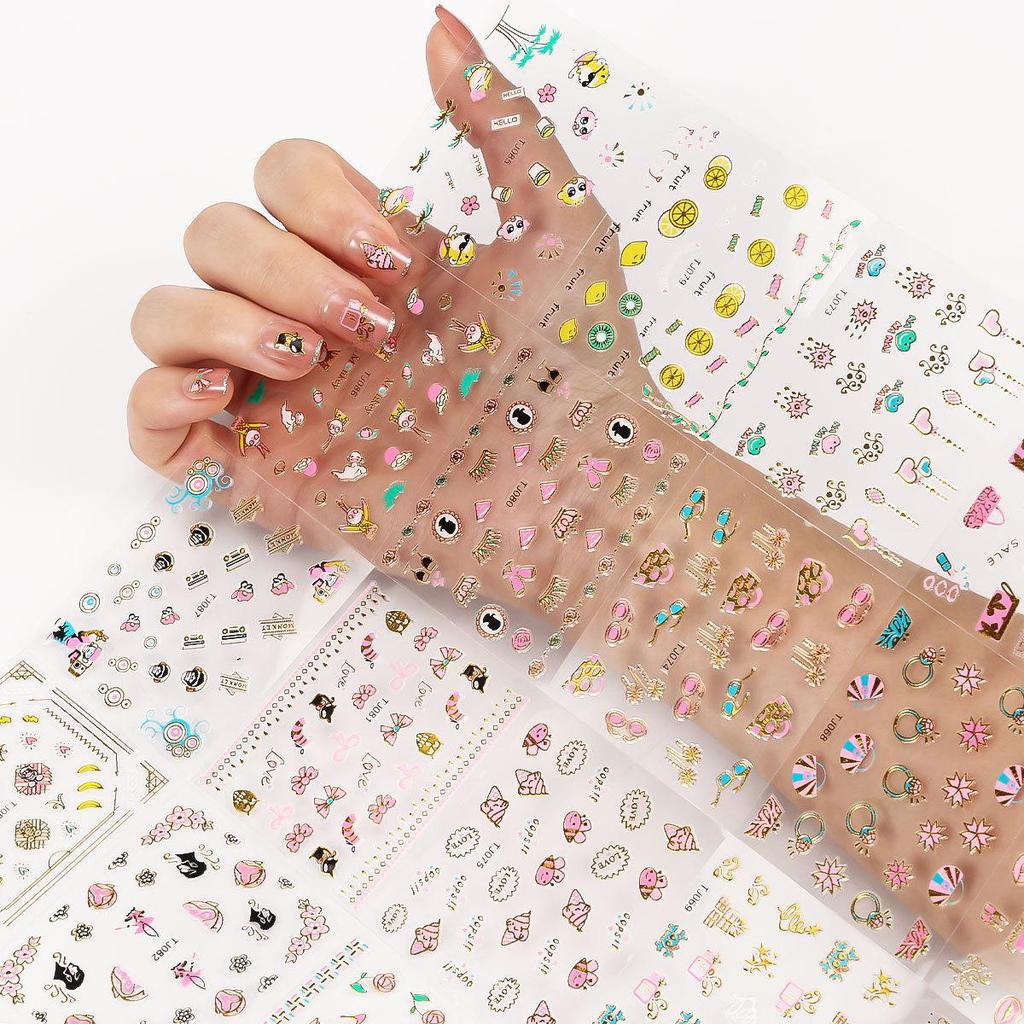 Gold 3D Self-Adhesive Full Cover Nail Stickers for Kids - Wearable Manicure Decals