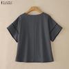 ZANZEA Women Casual Round Neck Loose Summer Short Sleeve Blouse