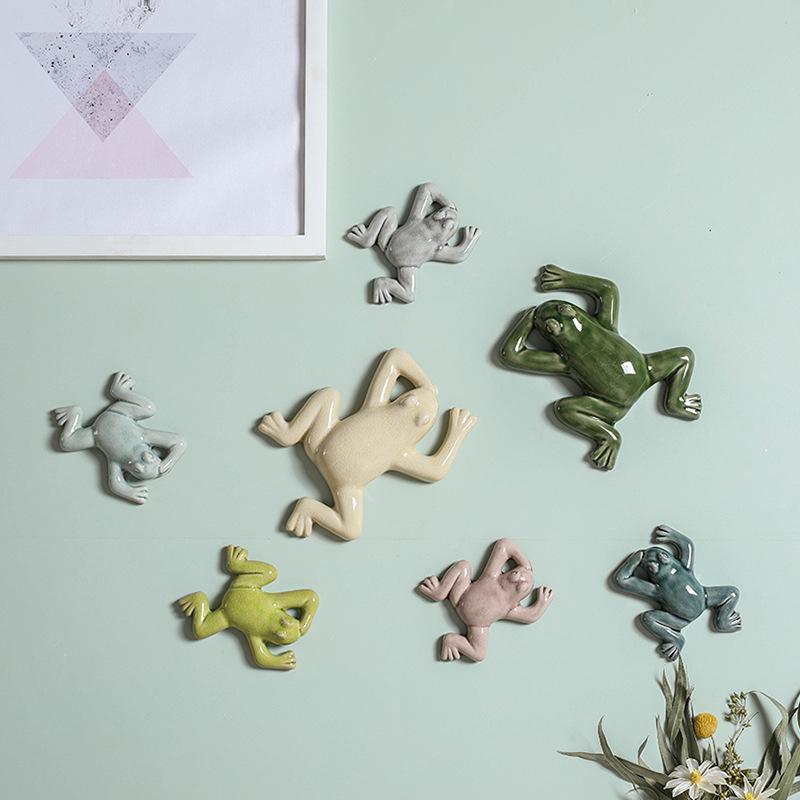 Nordic Style Ceramic Frog Wall Hanging Ornaments Living Room Background Display Crafts 3D Frog Wall Hanging Decoration