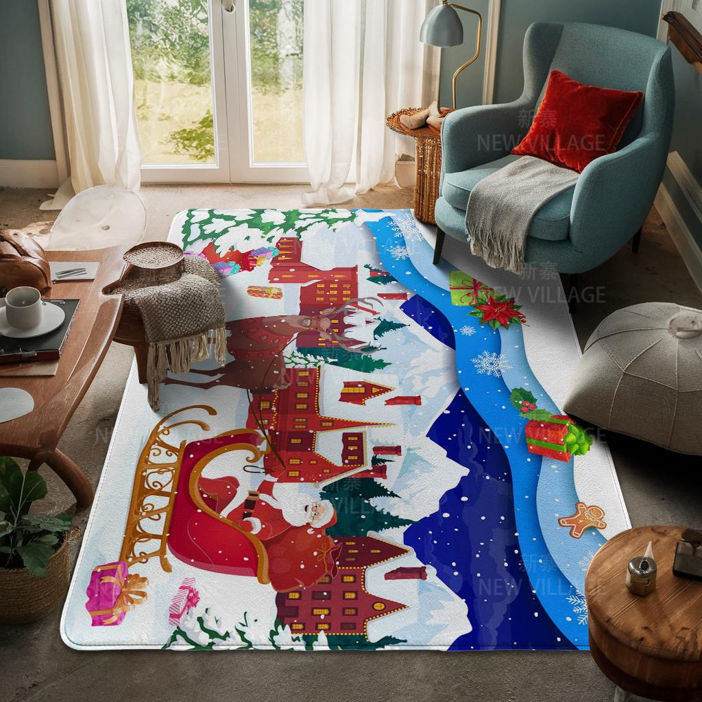 House Entrance Carpet Home Door Mat Living Room Bath Foot Bathroom Non-slip Water Absorption Rugs Bath Merry Christmas Winter