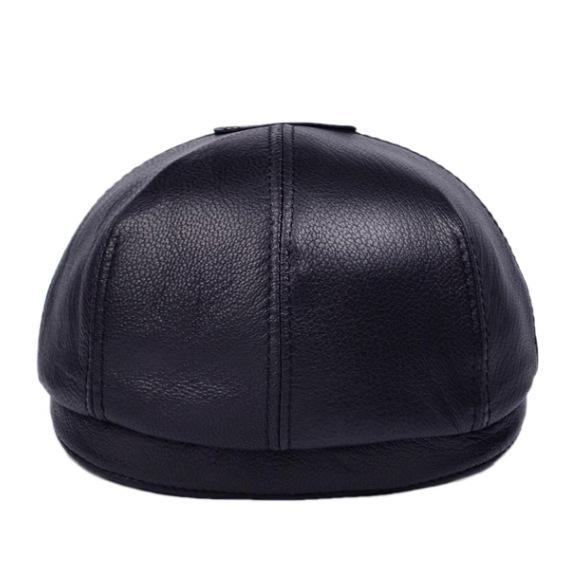 Men's Genuine Goatskin Leather Newsboy Cap - Autumn/Winter Outdoor Cold-Proof & Warm Fashion Beret