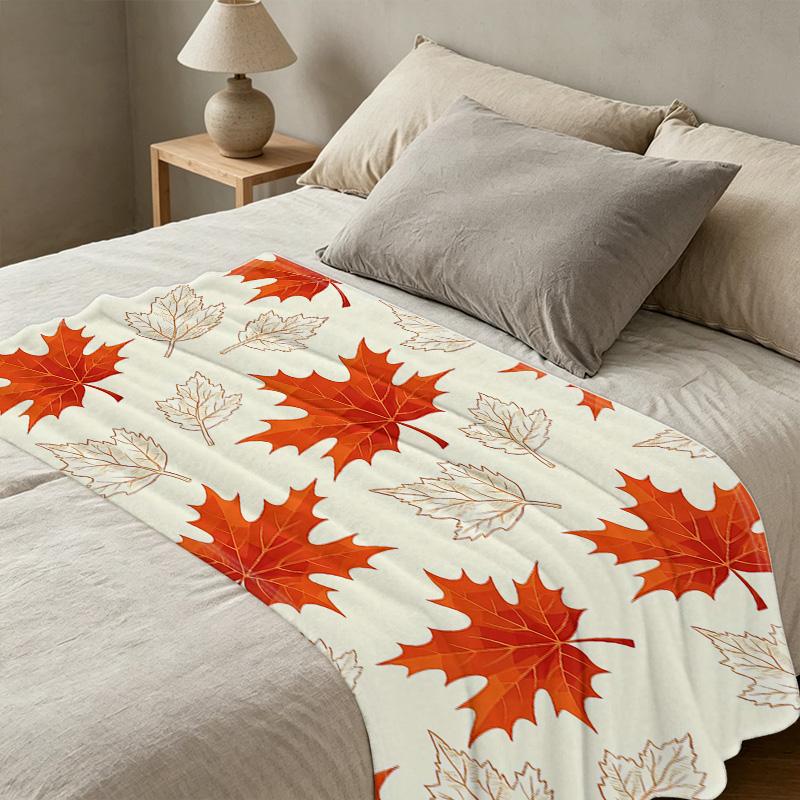 Maple Leaf Print Flannel Blanket Soft, Skin-Friendly Warm Cozy Throw Blanket for Home, Office Napping, Halloween & Christmas