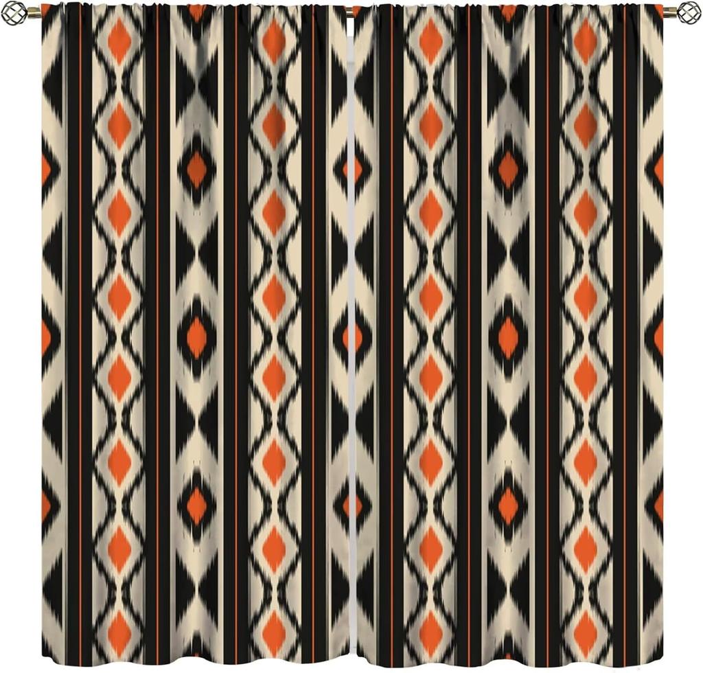 Tribal Geometric Pattern Curtains,Traditional Southwestern Style Aztec Window Treatments for Bedroom Living Room,Minimalist