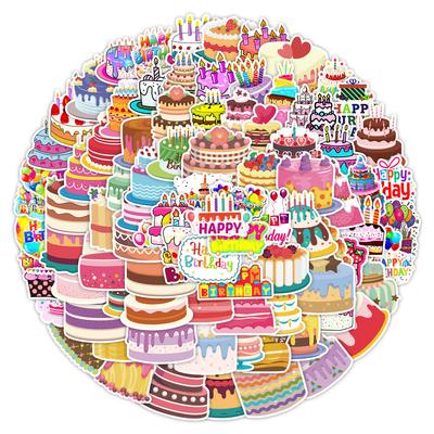 100 Birthday Cakes Graffiti Stickers Skateboard Suitcase Car Decoration Stickers Waterproof Stationery Cartoon Stickers
