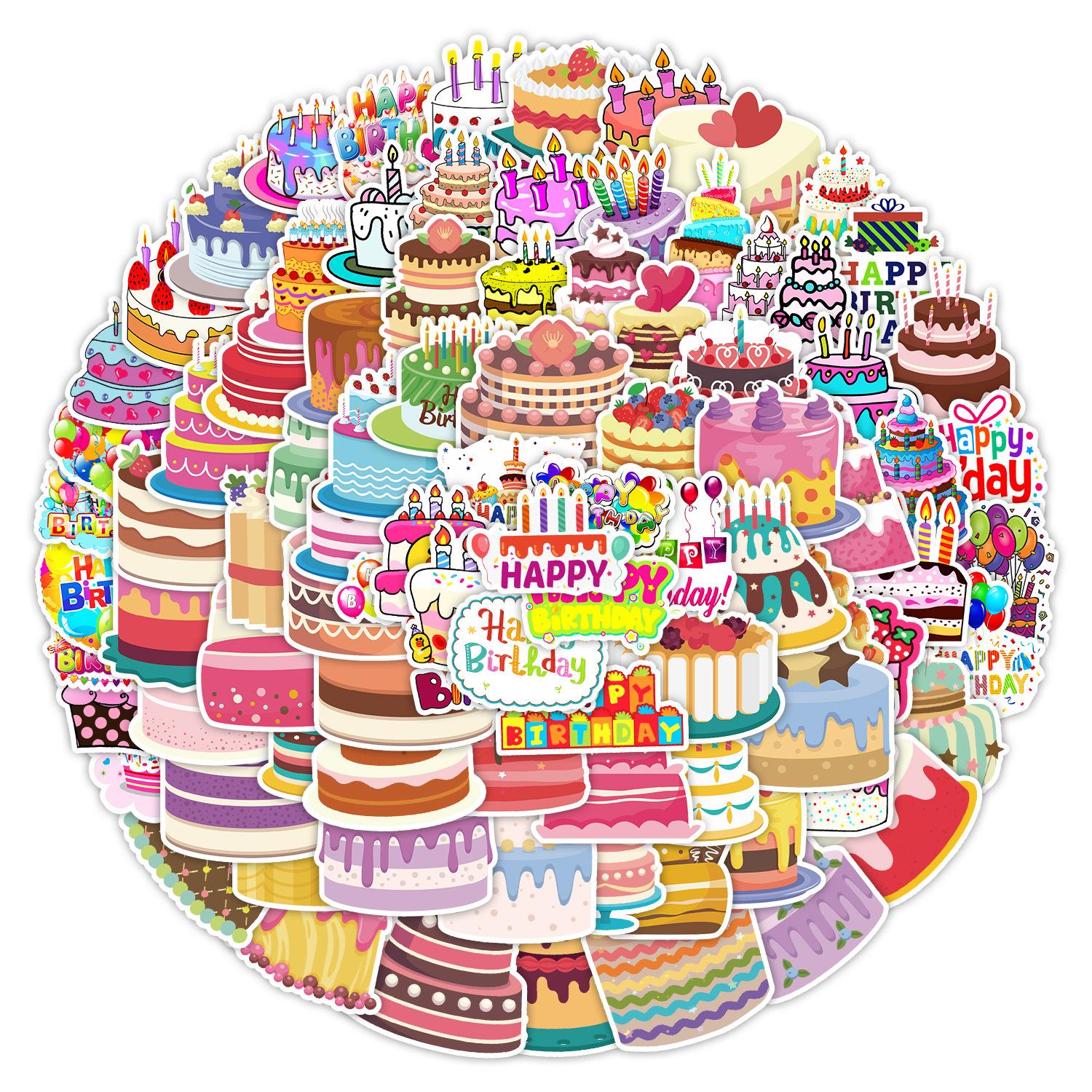 

100 Birthday Cakes Graffiti Stickers Skateboard Suitcase Car Decoration Stickers Waterproof Stationery Cartoon Stickers