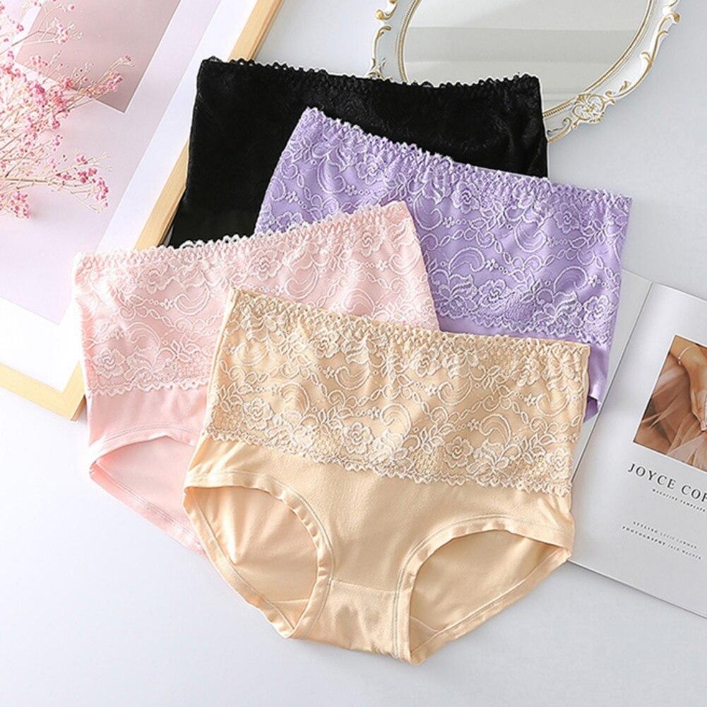 Women's High Waist Lace Briefs 3Pcs/Lot Soft Skin Friendly Seamless Breathable Panties Tummy Control Stretch Underwear