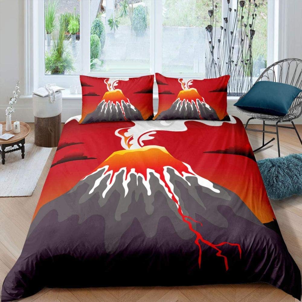 Volcano King Queen Duvet Cover Volcanic Eruption Bedding Set Fire Mountain Comforter Cover Natural Scenery Polyester Quilt Cover