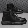 Men's High Top Motorcycle Boots Fashion Black Leather Boots New Outdoor Waterproof Platform Boot Men Boots Luxury Designer