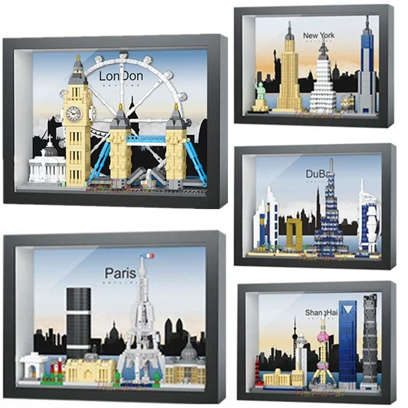 MOC Architecture Skylines Paris London New York Dubai Shanghai Street View Building Block Mini Building Block Decoration Toy