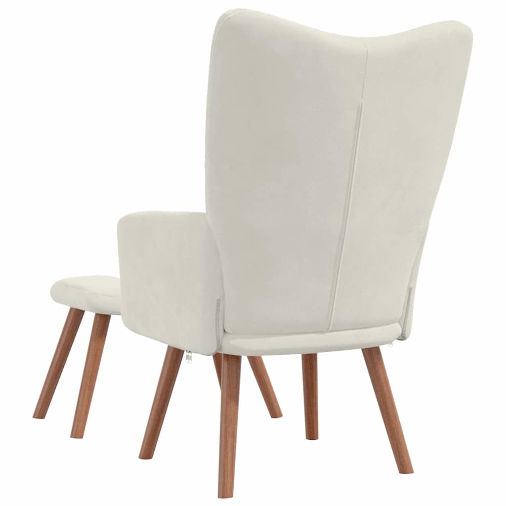 Cream White Velvet Relaxation Armchair with Footstool