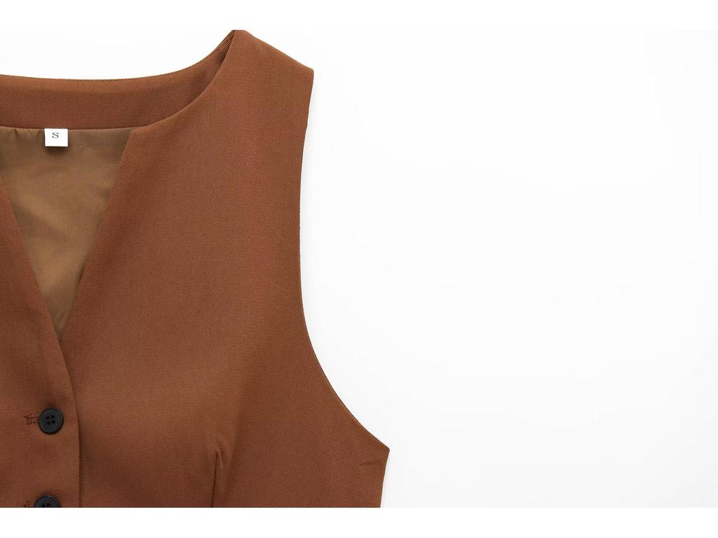 2025 Spring V-Neck Sleeveless Vest Top + A-Line Midi Skirt: European & American Style