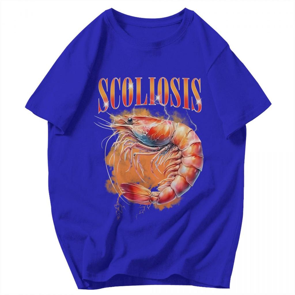 Men T Shirt Funny Shrimp Scoliosis Meme Trendy Summer Y2K Graphic Oneck Unisex Clothes T Shirts