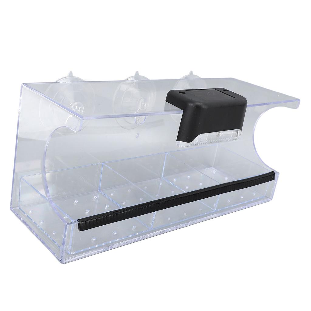 Window Bird Feeder with Solar Powered LED Light Strong Suction Cups Clear Bird Feeder Rectangular