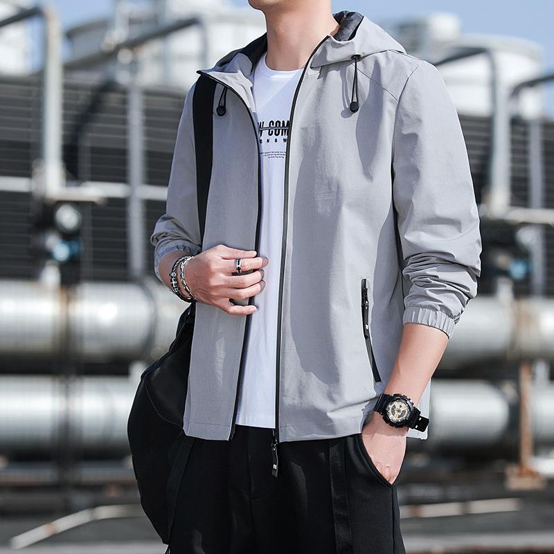Men's Thin Autumn and Winter New Men's Korean Style Slim Hooded Solid Color Youth Casual Top Jacket
