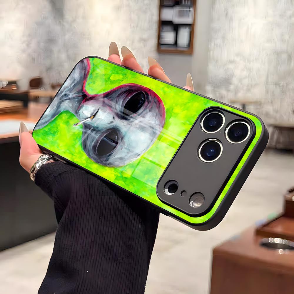 Funny Space UFO Alien Thing Phone Case For IPhone 17 Air 16 E Pro Max 15 14 13 Mini 12 Pro 11 Max Plus Black Glass Cover