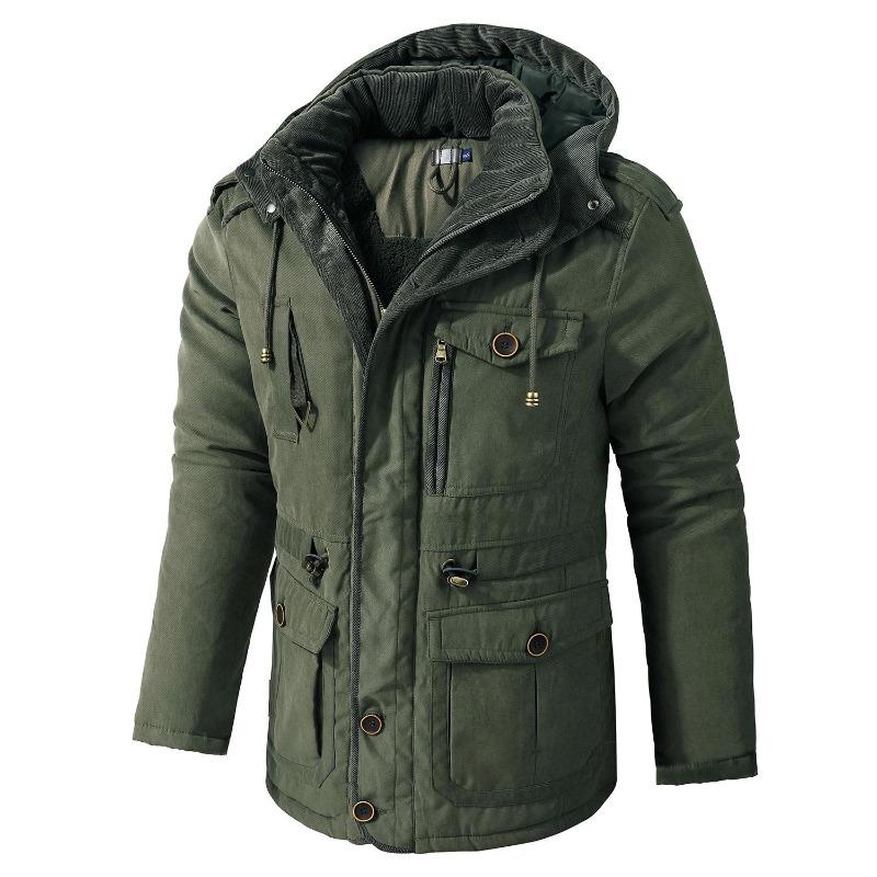 Parka in pile invernale da uomo, giacche antivento calde e spesse con cappuccio, parka da uomo, fodera in pelliccia, capospalla casual in cotone imbottito