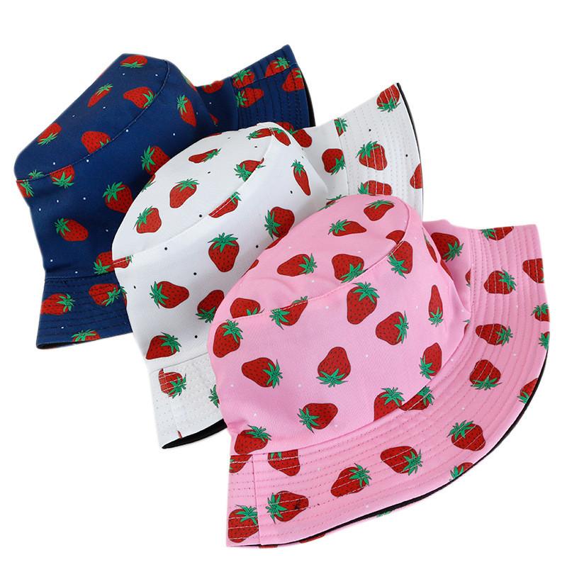 Sided Double Summer Strawberry Printed Fisherman Hat Outdoor Beach Sunshade Cap