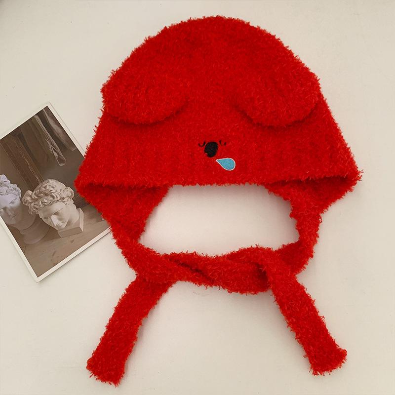 

Korean Version of Cute Koala Knitted Woolen Hat for Women in Autumn and Winter Cycling To Keep Warm Ear Protection Hat Straps To Make The Face Smaller One size