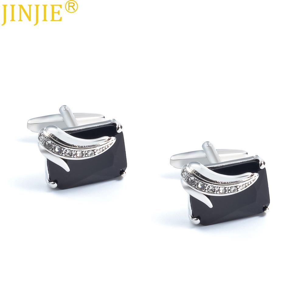 European and American Men's Silver Square Cufflinks with Rhinestone Crystal Zircon