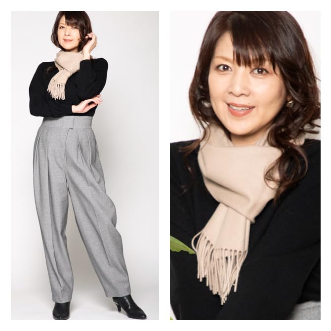 NOK33 Naoko Iijima Collaboration Project Supreme Quality Cashmere Basic Wave Cashmere Plain [Cashmee] .N 100% Scarf, (Beige (D8104))