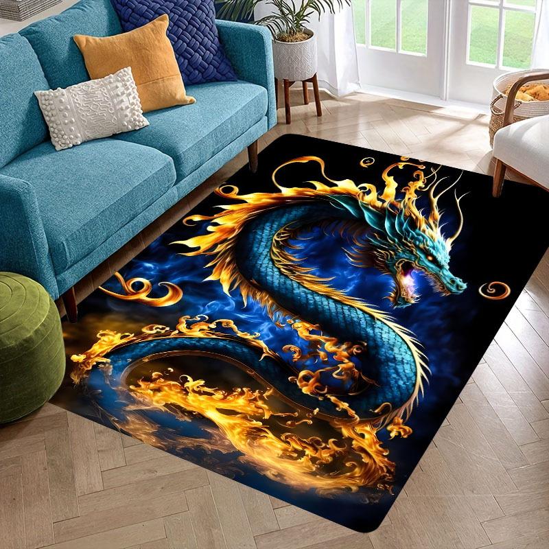 Dragon Print Non-Slip Floor Mat, Polyester Mat for Living Room, Gaming Room, Teen Bedroom Decor - Durable Home Decoration
