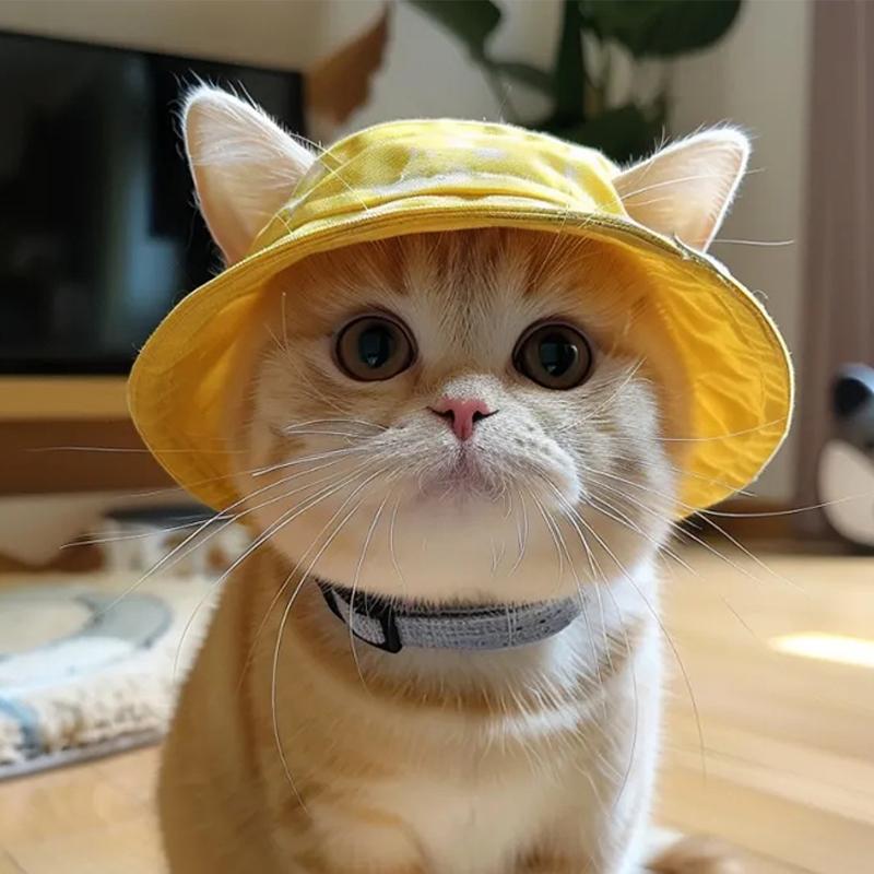 Cappello da Sole Estivo per Gatti con Fori per le Orecchie - Carino Cappellino da Pescatore per Gattini Per Protezione UV Traspirante Cappellino da Sole da Esterno per Gatti