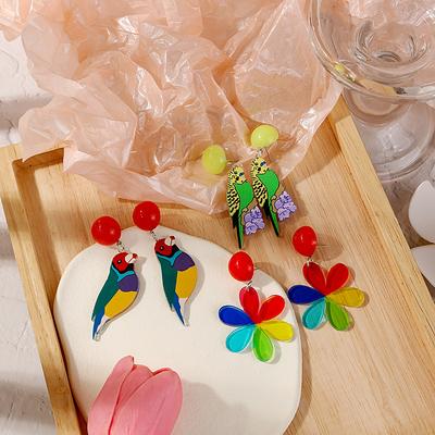 Sweet Cartoon Colorful Matching Magpie Parrot Flower Earrings Fashionable Small Fresh Girl Stud Earrings Ear Jewelry