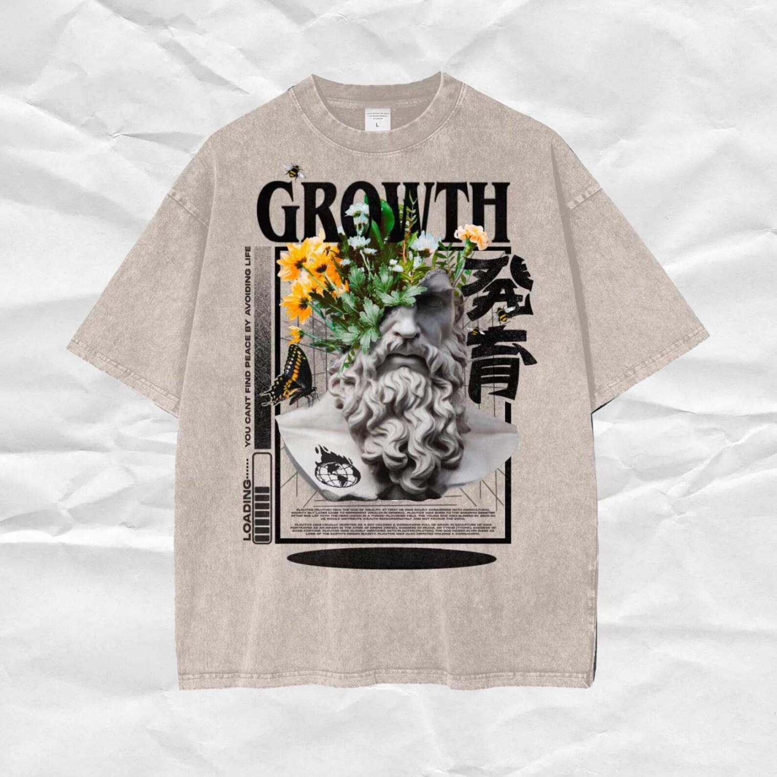 Growth Statue Graphic T-Shirt: Oversized Grunge Streetwear S