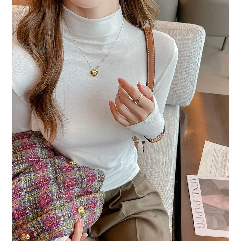 Dam Höst Halvhög Hals Enfärgad Slim Långärmad Topp