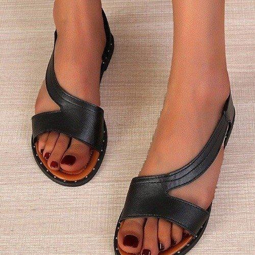 Roman Style Plus Size Fish Mouth Straight Flat Sandals With Open Toe Women's Shoes