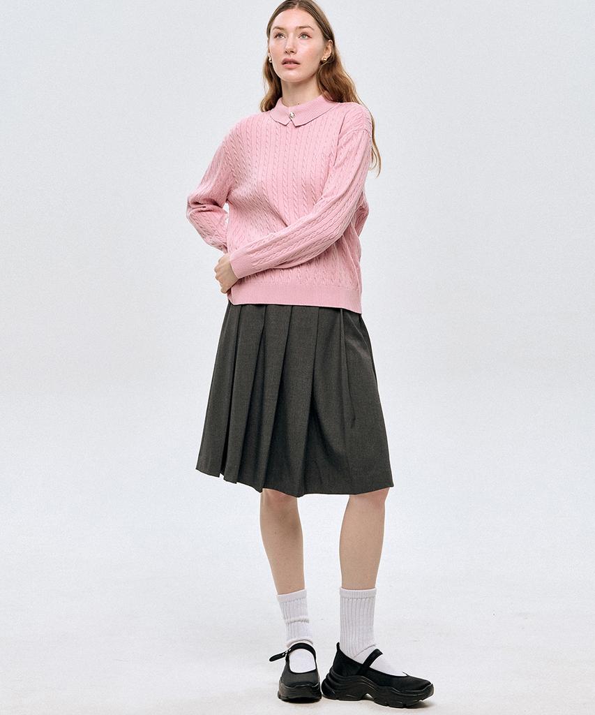 LESONNET Duke Cable Knit Pullover Pink
